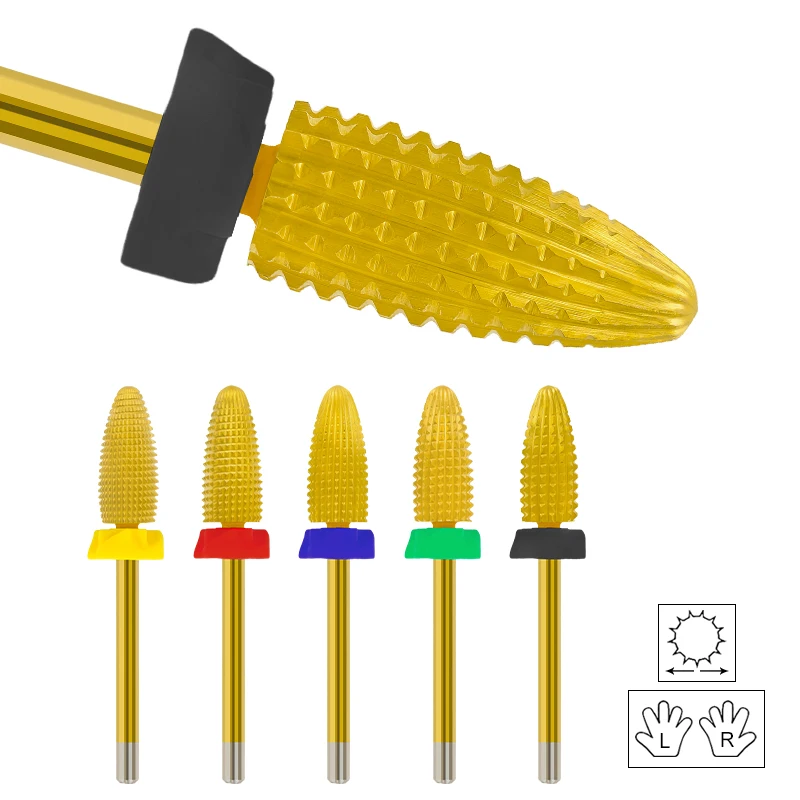 Large Cone Tungsten Nail Drill Bits Carbide Left Right Hand Available Dual Rotation Titanium Coating Manicure Gel Remover 3/32"