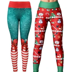 Womens High Waist Ugly Christmas Leggings Striped Bow Snowman Holiday Tights Dropship