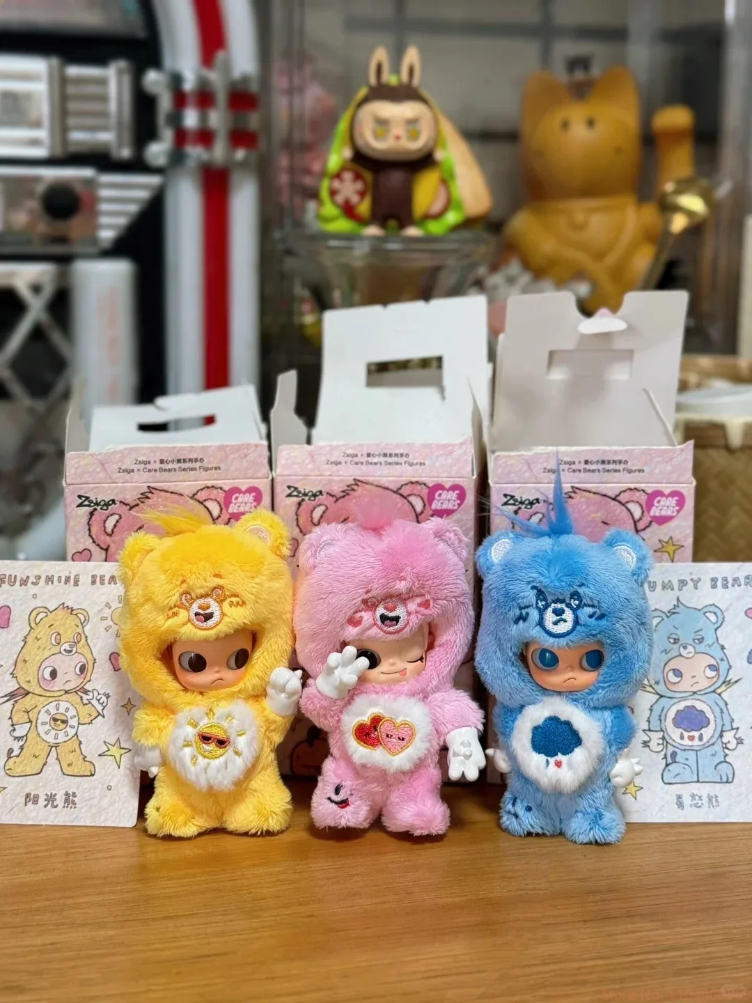 팝마트 지가 × 케어베어즈 블라인드 박스 귀여운 애니메이션 피규어 데스크탑 장식품 수집용 피규어 생일 선물