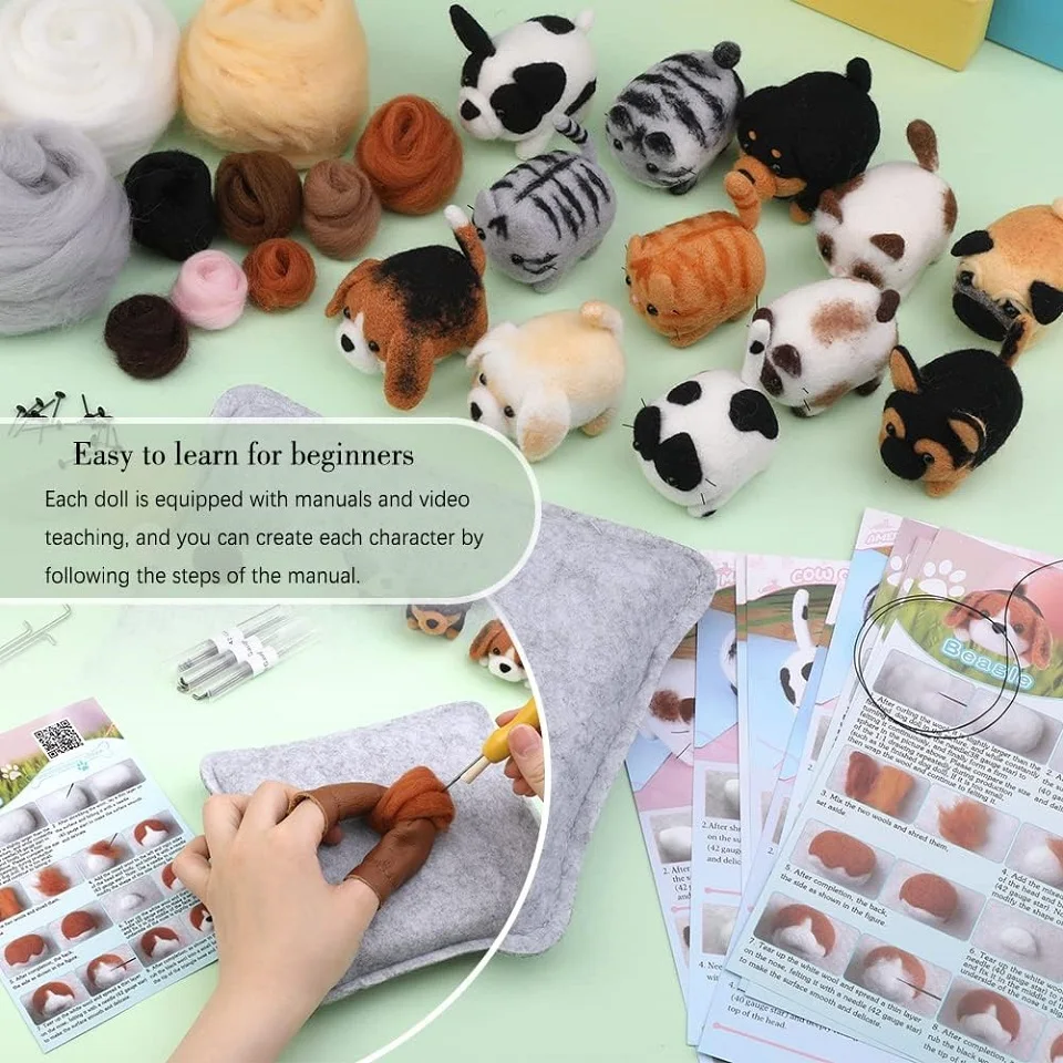 Doll Making Wool Needle Felting Starter Kit 12Pcs With Finger-cot And Instruction for DIY Handmade Home Decoration