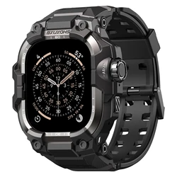 Rugged TPU Metal Cover with Strap - 45MM (Series 9 8 7) (Black Titanium)