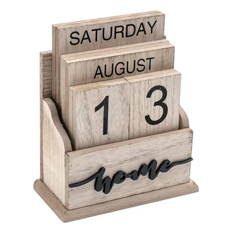 

Perpetual Calendar Wooden Vintage Wood Block Calendar For Home Office Desk Decorate Ornaments Week Month Date Display