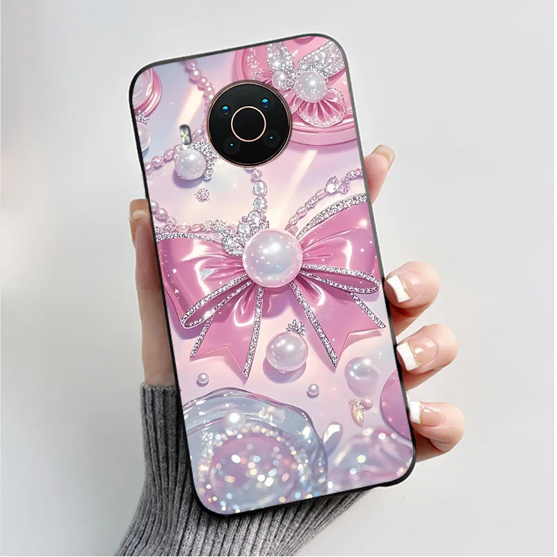 Floral Cartoon Design Soft Silicone Black Phone Case
