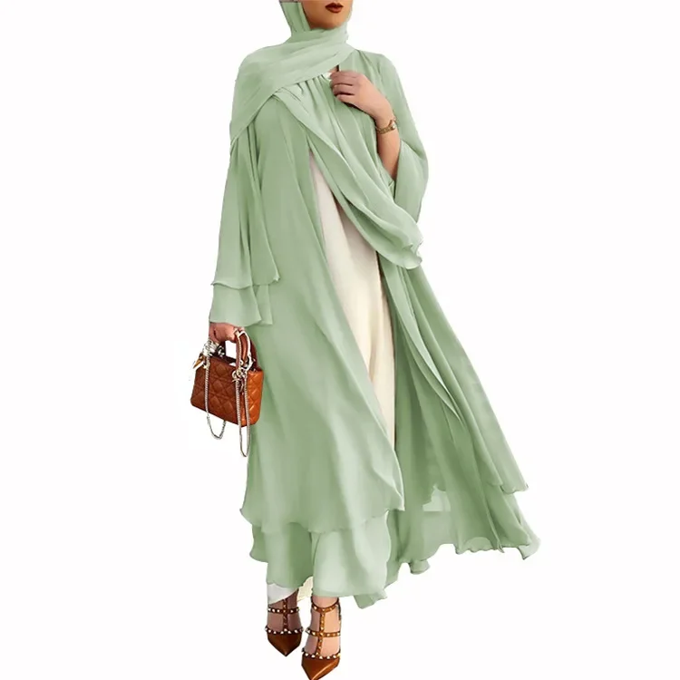 Plain Chiffon Kimono Abaya Dubai Muslim Hijab Dress Open Abayas for Women Arabic Turkey Ramadan Eid Islam Clothing Kaftan Robe