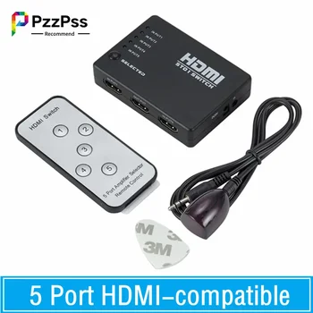 HDMI 호환 스위치 1080p 선택기 스플리터 허브, IR 리모컨 포함, HDTV DVD 박스 HDMI 스위처, 5 포트, 5 인 1 아웃