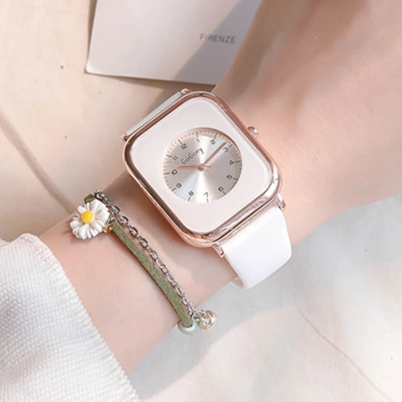 

Комплект женских прямоугольных наручных часов, модные элегантные кварцевые часы с браслетом с цветком маргаритки, подарок, 2 шт.