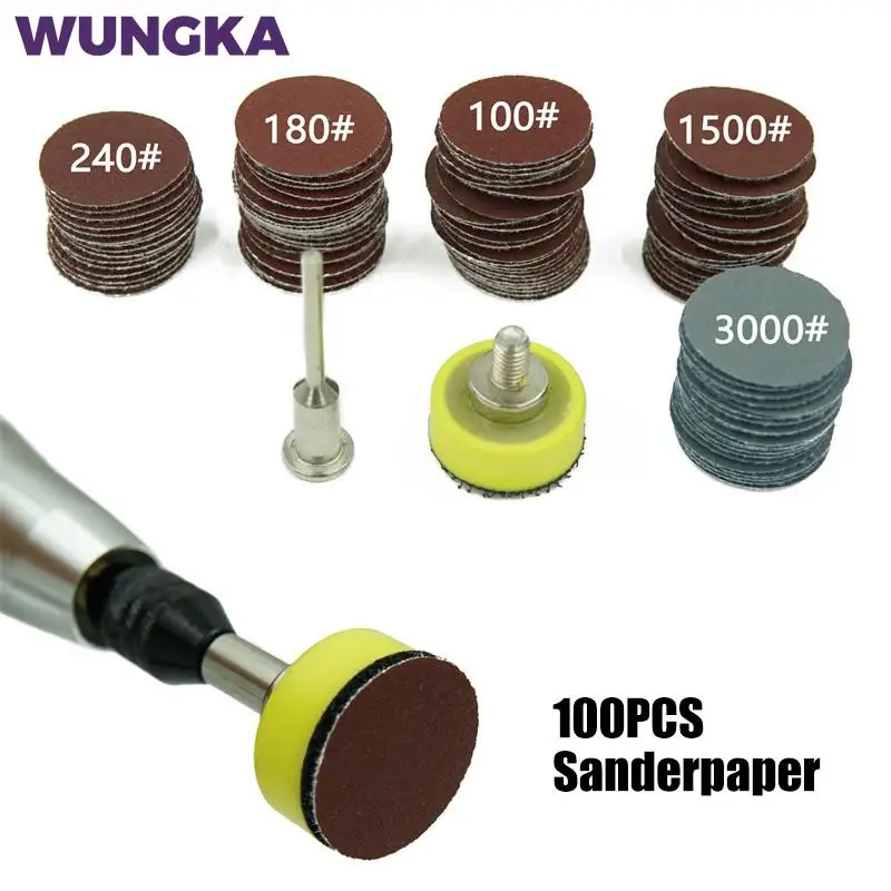 

100pcs 25mm High Quality Sanding Discs + 1" Abrasives Hook & Loop Backer Plate 1/8inch Shank Set For Polishing Tools