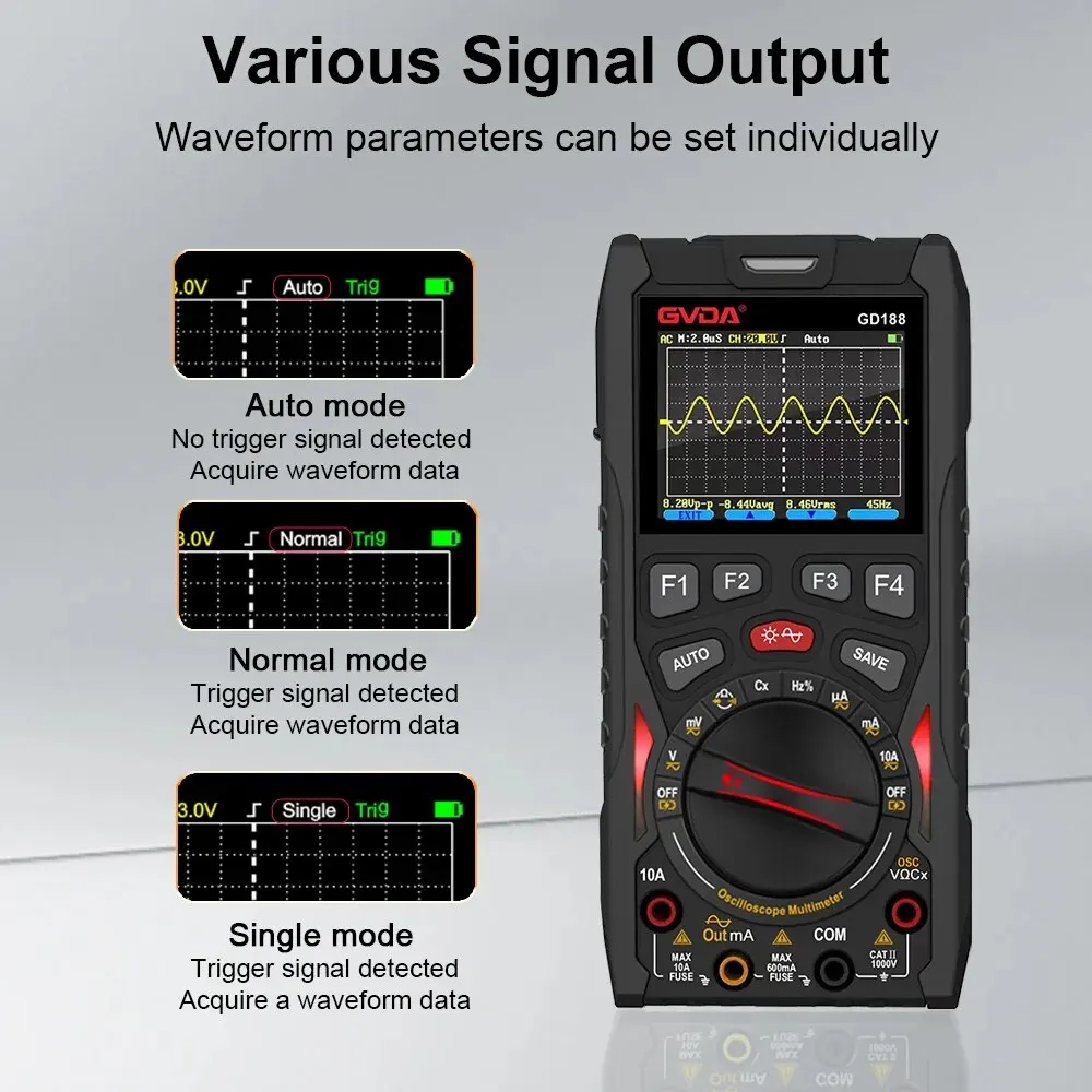GVDA Digital Oscilloscope 50MS/s Sampling Rate 12MHz Analog Bandwidth Multimeter Tester Signal Generator With Waveform Storage 3