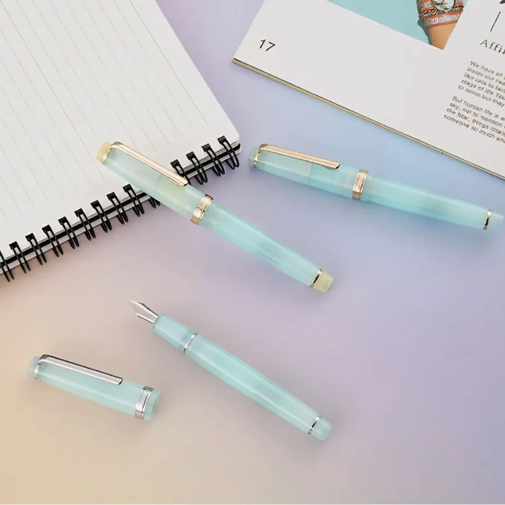 2025 New Style Jinhao Transparent Ice Blue Fountain Pen Luxury Gold/silver Clip, 12.4mm Inking Pens, Smooth Writing EF/F/M 3
