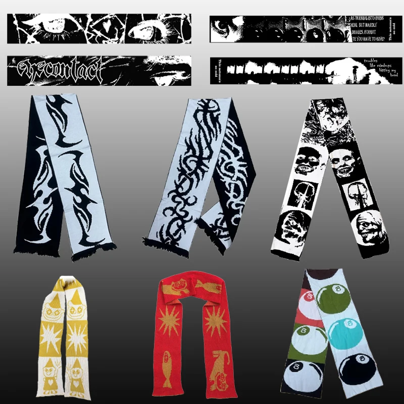 Winter Scarf For Women Warm Scarves y2k kawaii Hijab Lady Shawl Wrap Female Bandana Head Scarfs Gothic pattern sale Accessories
