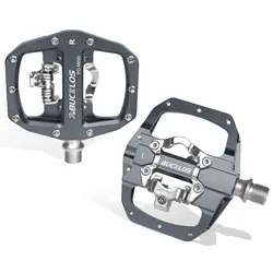 BUCKLOS Dual Clipless Flat & Lock Aluminum Cycling Pedals (Gray)