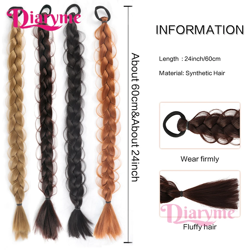 Long Braided Ponytail Extension with Elastic Hair Band Wrap Around Hair Extensions Ponytail Natural Soft Synthetic Hair Pieces