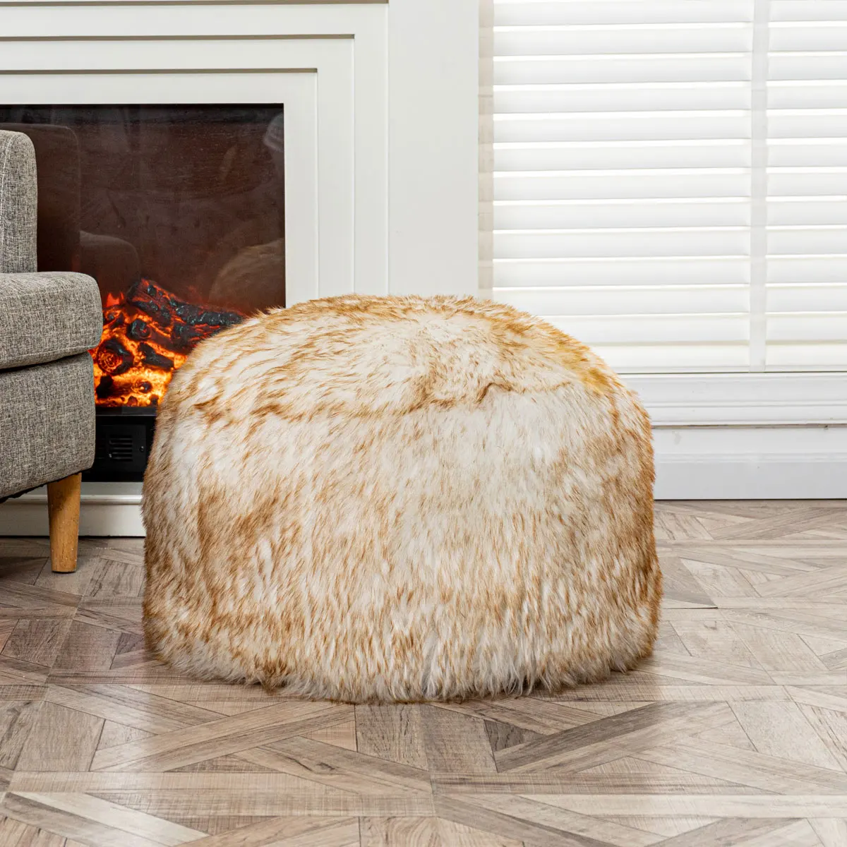 Fur Pouf Ottoman Unstuffed,Floor Pouf,White Ottoman Foot Rest(NO  Filler),20x20x12 Inches Round Poof Seat, Floor Bean Bag Chair,Foldable  Floor Chair