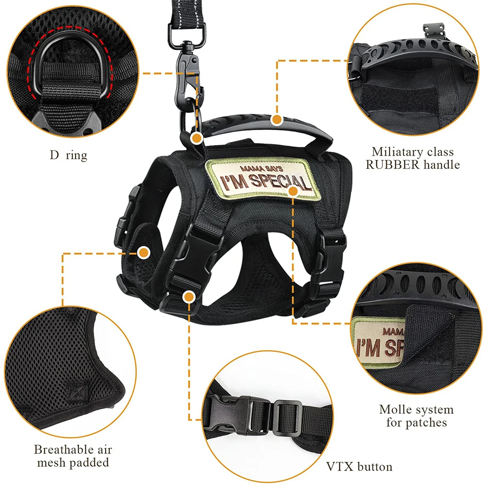 Tactical Cat Harness Leash with 2 Patches Set Puppy Vest For Military Small Dogs Pet Harnesses Working Training Cats Accessories 2