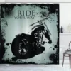 Motorcycle Shower Curtain Horsepower Adventurous Journey Freedom Ride Masculine Vehicle Bathroom Curtains Decor Set with Hooks 5