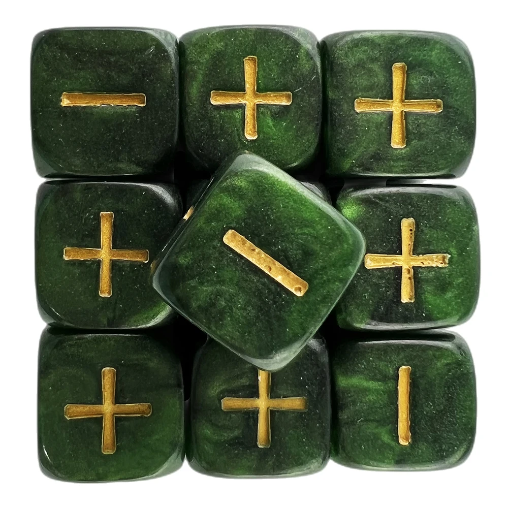 Fate Dice "+,-" 10PCS 16mm Mable Effect with Gold Ink for Fate & Fudge Game Accessories game dice dice set acrylic dice