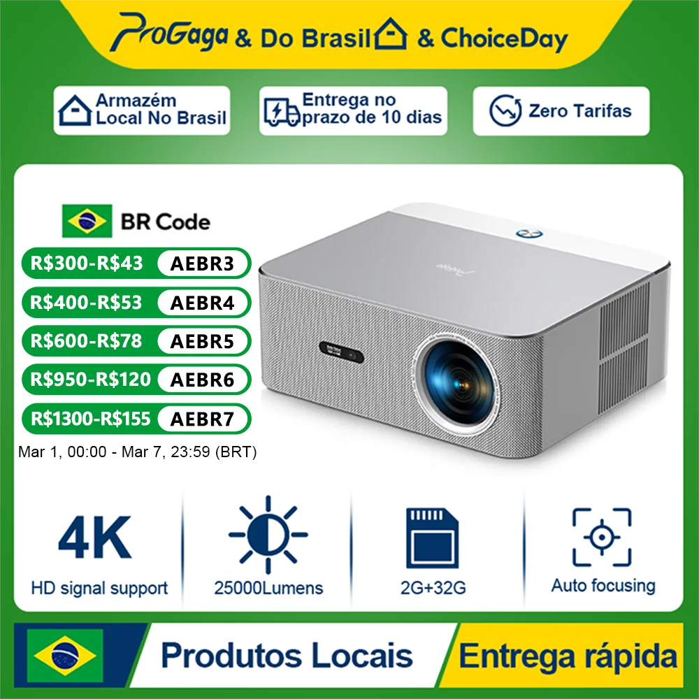 Projetor Progaga Pg610W com Wifi, HDR+ 25.000 Lumens, Android, Laser TOF