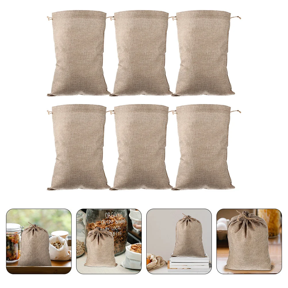 

6 Pcs Cloth Bag with Drawstring Burlap Potato Multi-function Vegetable Linen Portable Fruit Sack