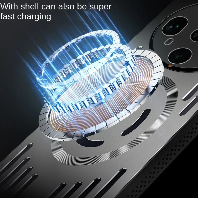 Premium Hard Metal Heat Dissipation Magnetic Wireless Charging Protective Back Cover Case