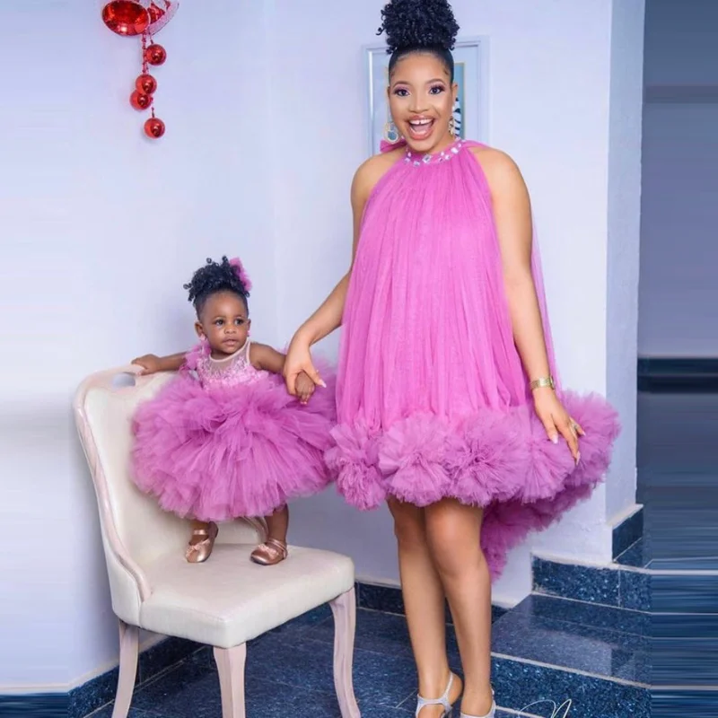 

Lovely Mom And Daughter Tulle Dresses For Party Extra Puffy Ball Gowns Mini Length Custom Made Photo Shoot Evening Gowns