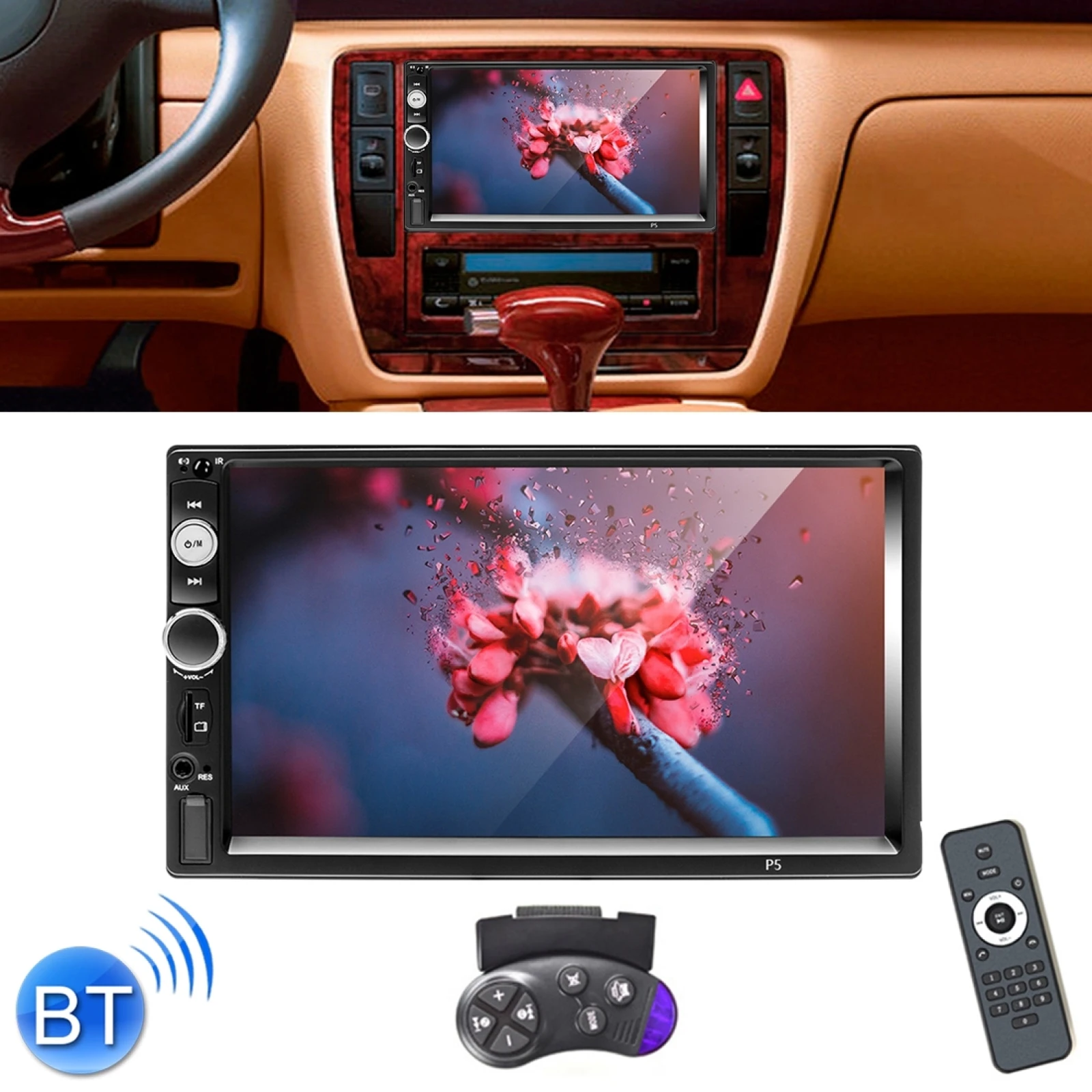 

A2207 HD 2 Din 7 inch Car Bluetooth Radio Receiver MP5 Player, Support FM & USB & TF Card & Mirror Link, with Steering Wheel