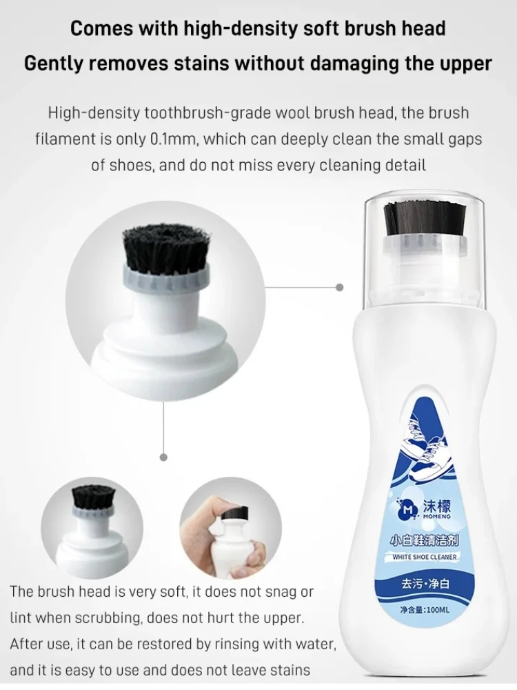 100ml White shoes cleaning whitening artifact with brush head powerfully removes stubborn stain household yellow decontamination