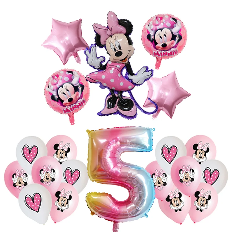 Disney-decoración de fiesta de cumpleaños de Minnie y Mickey Mouse, globo de papel de aluminio para niños y niñas, suministros para eventos, vajilla desechable