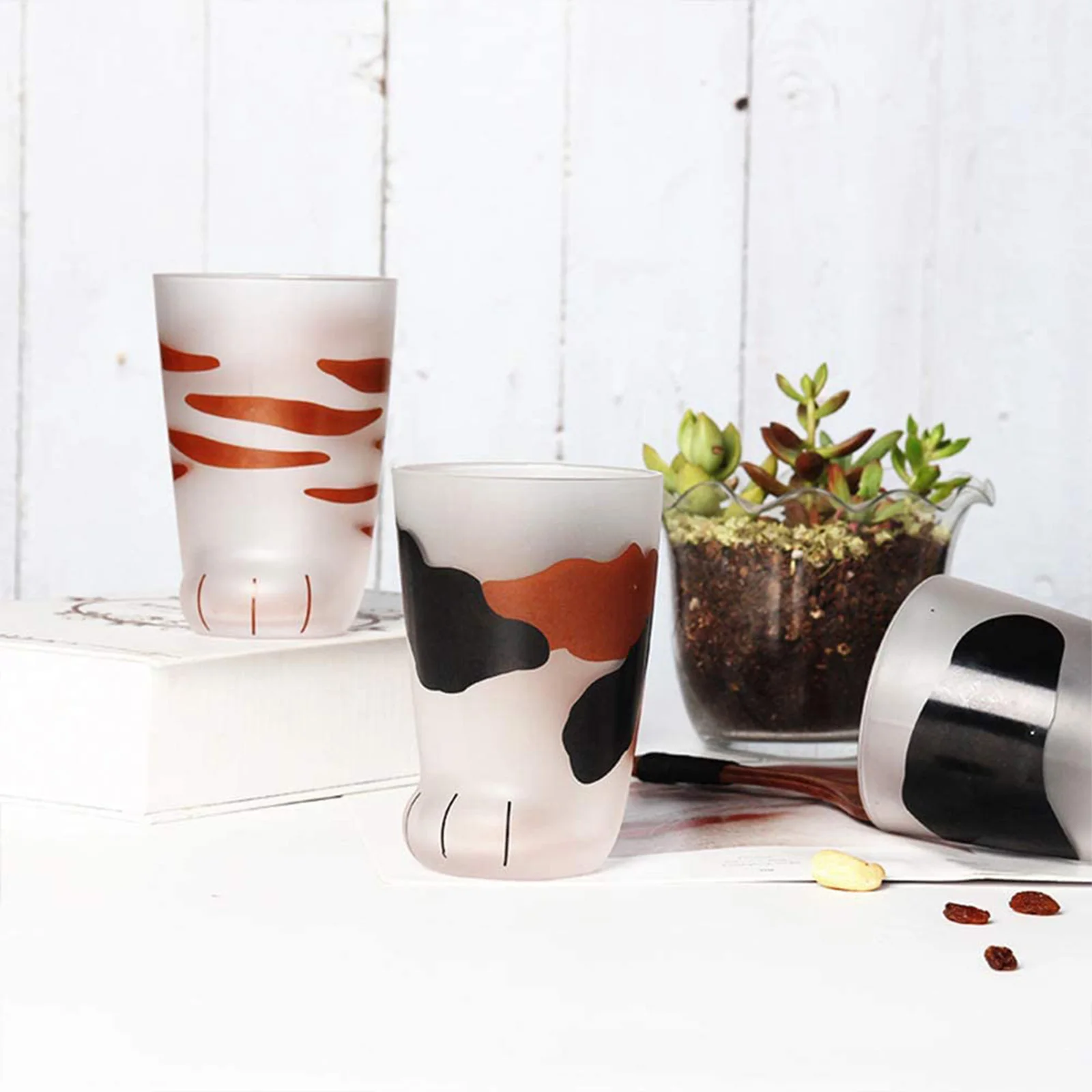 Glass Water Cup Creative Cat Claw Cup Breakfast Milk Cup Glass Personality Frosted Glass Mugs Milk Lemon Juice for Men Women Kids glass water cup,double wall glass cup