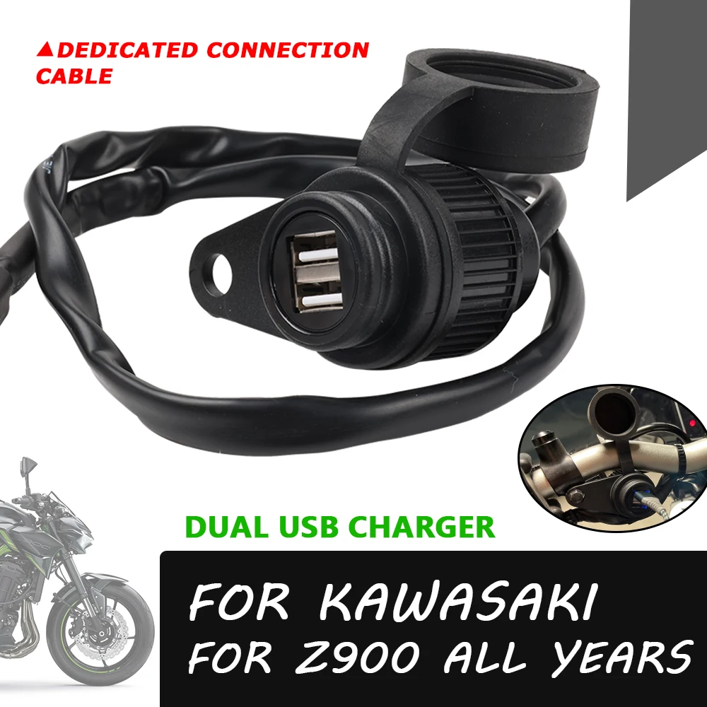 Motorcycle Accessories Dual USB Charger Socket Adapter USB DC Outlet Converter For KAWASAKI Z900 Z 900 2019 2020 2021 2022 2023