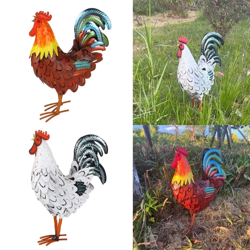 

Metal Rooster Statues Garden Metal Rooster Decors Outdoor Chicken Decorations Lawn Ornaments Chicken Standing Sculpture