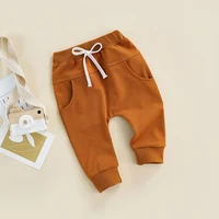Toddler Baby Boys Girls Trousers Newborn Elastic Waist Adjustable Drawstring Solid Color Casual Loose Fit Long Pants For 0-3Yrs 4