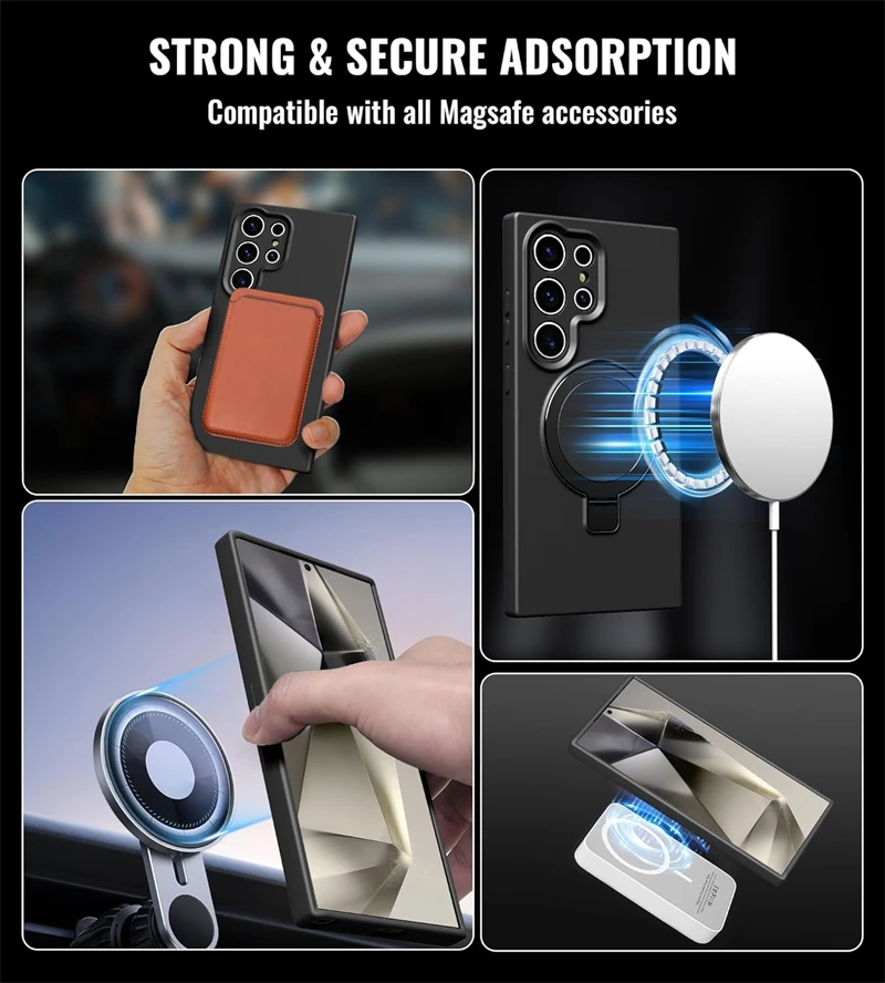 Magnetic Liquid Silicone Phone Case with Ring Holder and Magsafe Compatibility