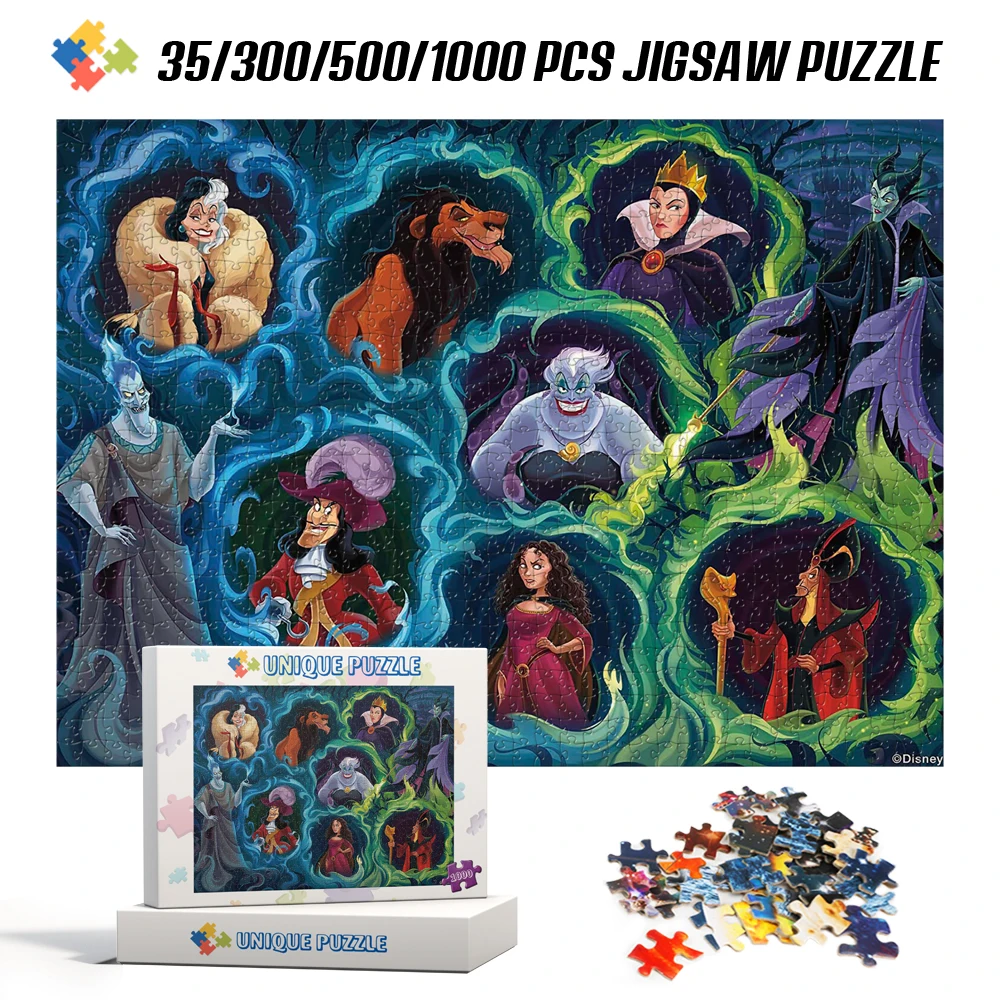 Disney Villains Jigsaw Puzzle 35/300/500/1000Pcs Anime Jigsaw Puzzle Toys  Children's Educational Toy Unique Puzzle Gift with Box