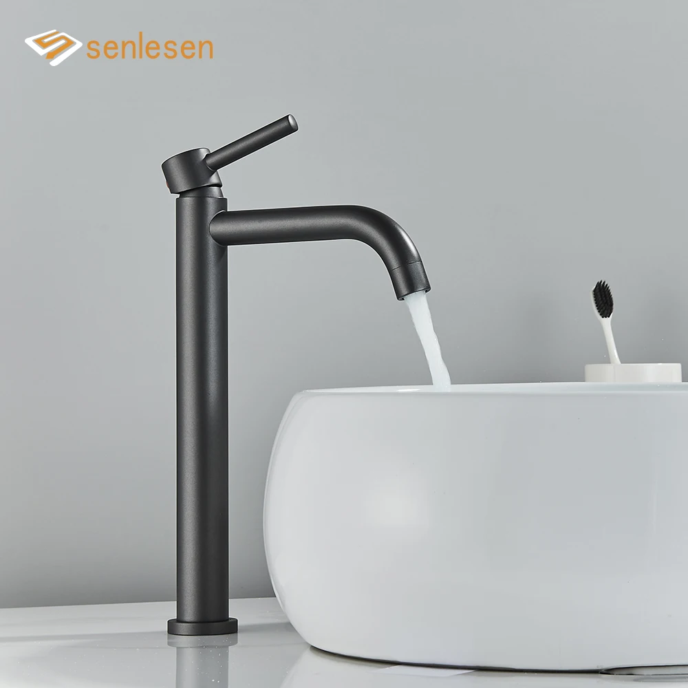 Bathroom Basin Faucet Brass Deck Mounted Hot and Cold Water Mixer Tap Crane For Vessel Sink