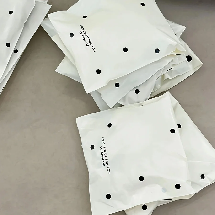 10/50/100 Stück beige gepunktete Express-Liefertaschen, Geschenk- und Kleidungsverpackungstaschen, wasserdichte Kunststoff-Aufbewahrungstaschen – Büro – Detail 6