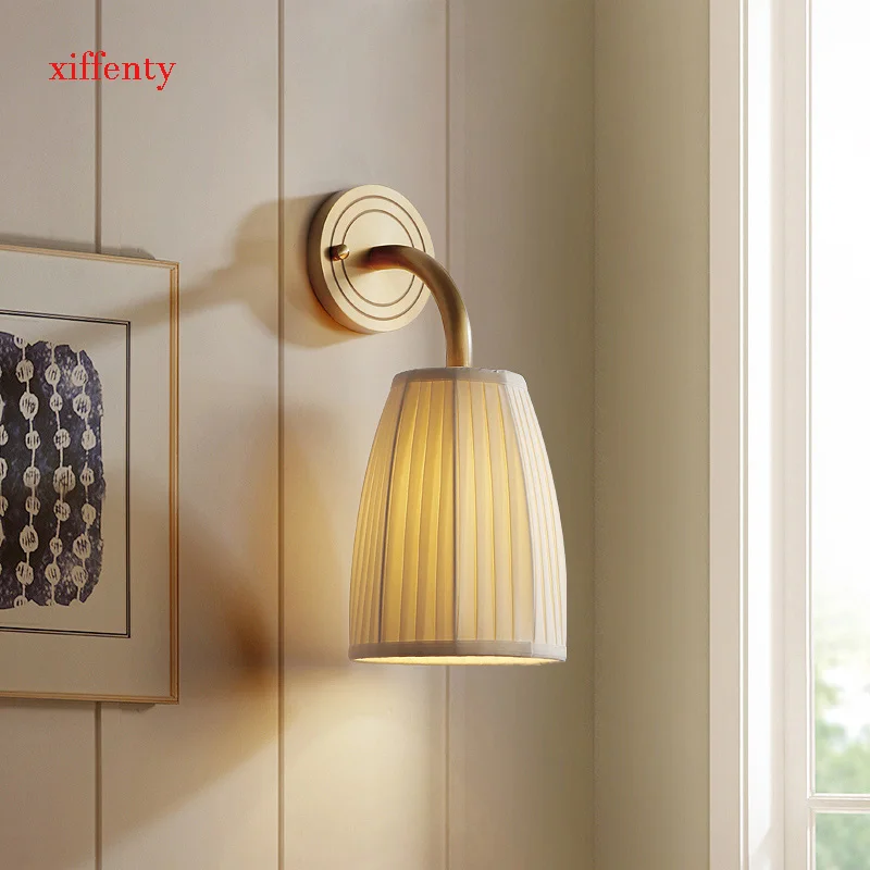

All Copper Cloth Wall Lamp Living Room Corridor Bedroom Bed Study Simple and Lovely TV Background Wall Lamp Mirror