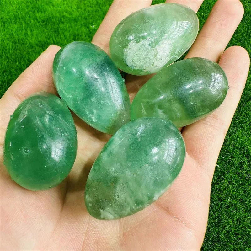 Pietre Naturali Cristallo Di Quarzo Verde Fluorite Uovo Lucido Guarigione Gemma Artigianale Reiki Decoraiton