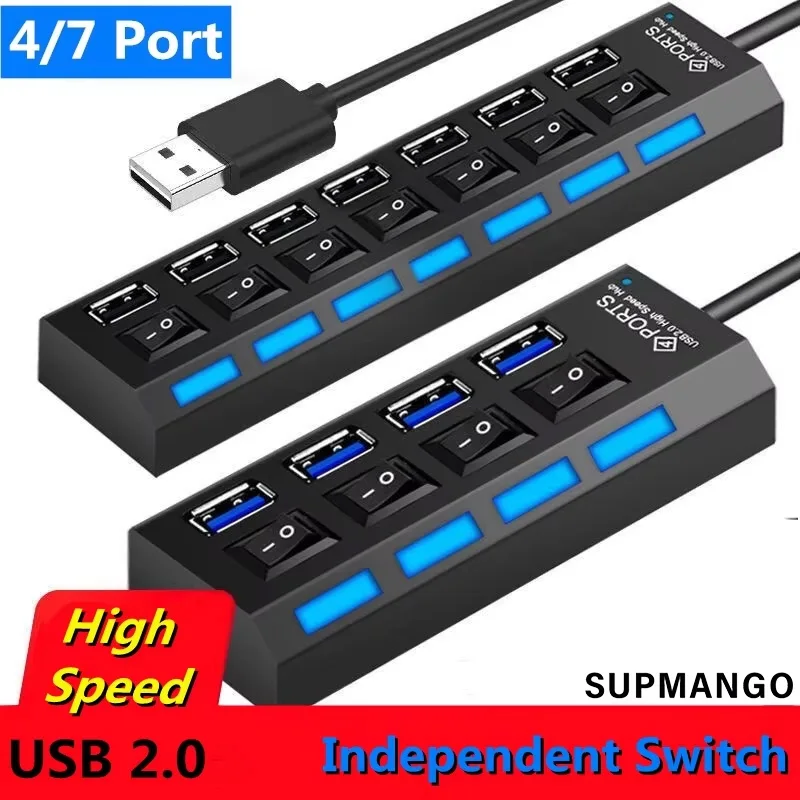 USB Hub 4/7 Ports 2.0 3.0 High Speed Splitter Expander Multi-Port Independent Switch For PC Laptop Mac Windows
