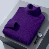 Sweater Men's 100% Pure Mink Fleece High Polo Pullover Knitted Loose Large Size Warm Winter New Long Sleeve High End Free Delive 1