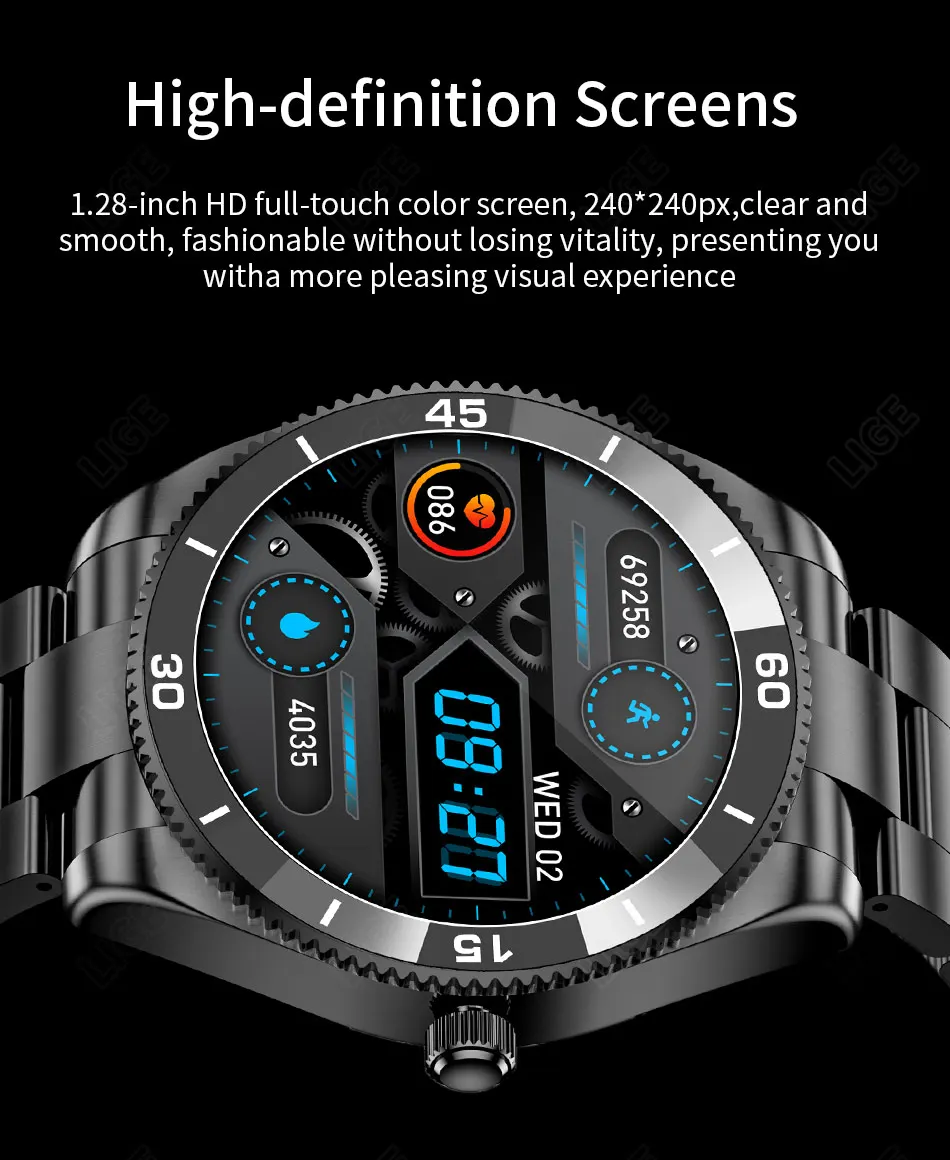 LIGE 2022 New Smart Watch Men Full Touch Dial Call Fitness Tracker IP67 Waterproof Multifunction Steel Strap Men Smartwatch+BoxLIGE Call Smart Watch Men Full Touch Screen Sport Fitness Watches IP67 Waterproof Multifunctional smartwatch For Android ios+Box