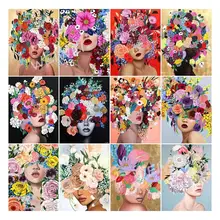 5D Diy Diamond Painting Abstract Girl Portrait Colorful Flower Diamond Embroidery Rhinestones for Needlework Kits Home Decor