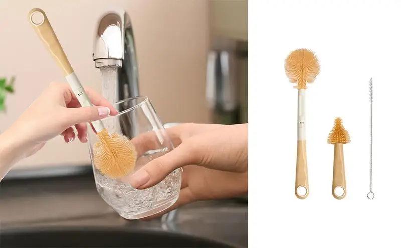 3pcs Baby Bottle Cleaner Silicone Reusable Water Bottle Brush Set Dishwasher Safe Cleaner Brush With Straw Nipple kitchen tool