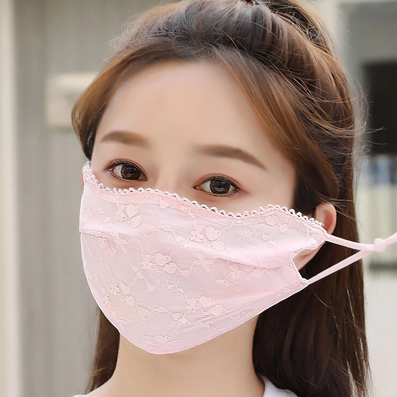 Universal Thin Ice Silk Sunscreen Lace Mask Sunshade Solid Color Sunscreen Face Cover Strap Hanging Ear UV Protection Mask