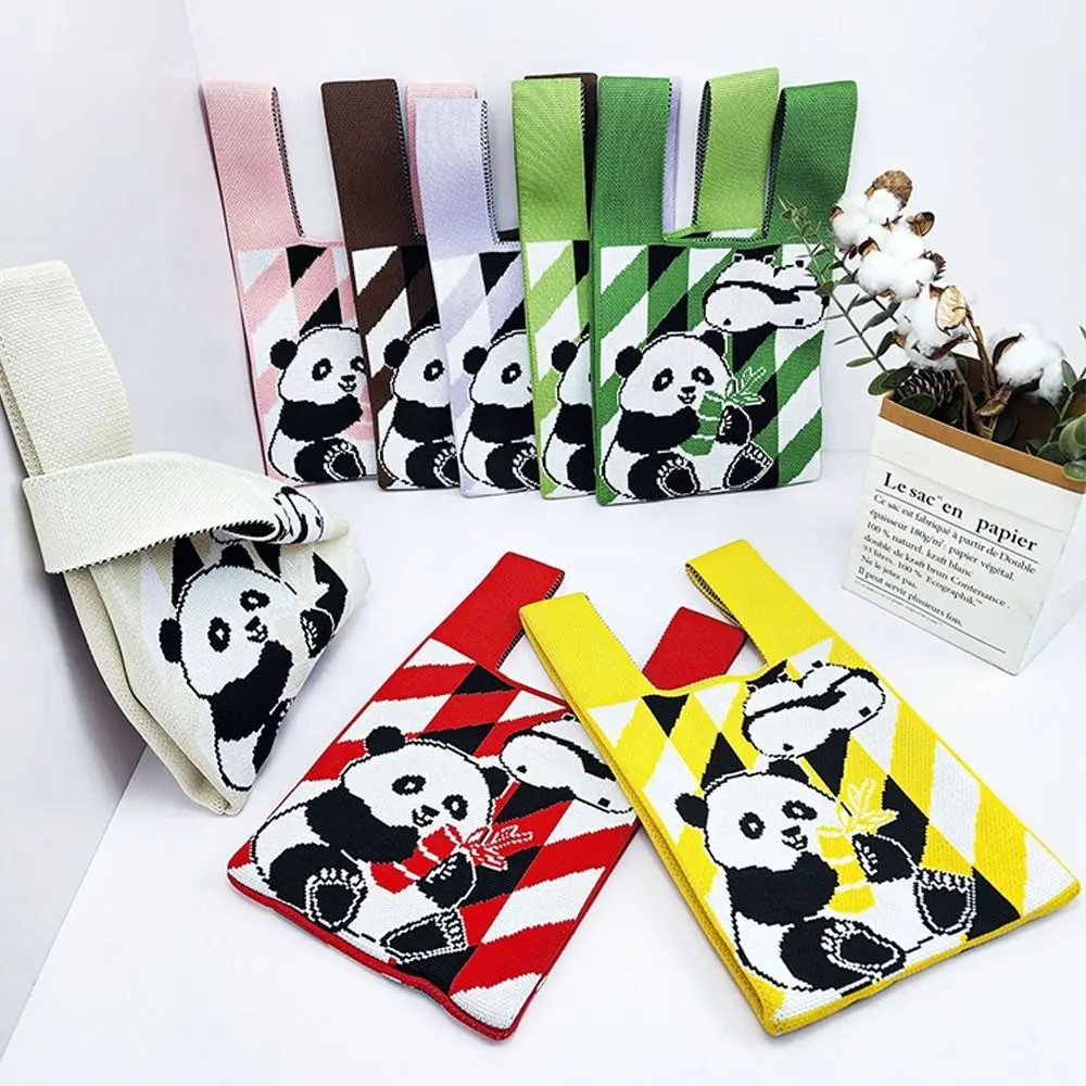 

Вязаная сумка с узлом, милая вместительная сумка для покупок ручной работы, женская сумка в виде панды