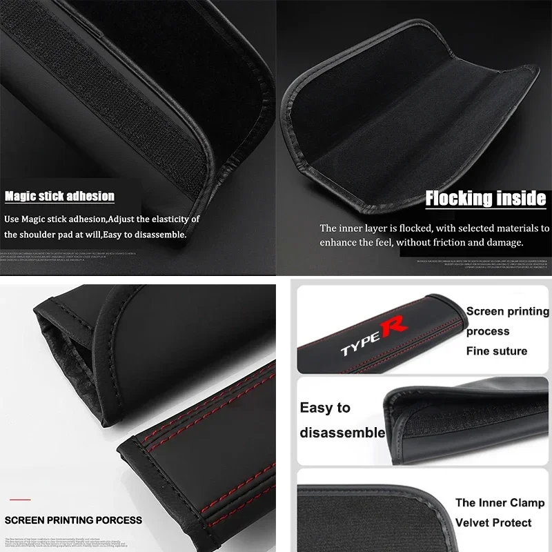 Car seat belt Nappa leather Shoulder Protector Safety Belt 2pcs For Honda Type R Type S Civic FK8 FK2 FN2 EP3 Auto Accessories