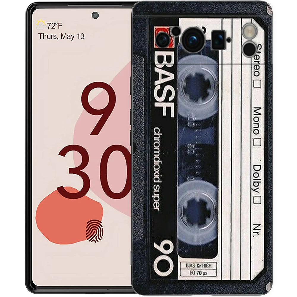 Retro Cassette Tape Style Shockproof Silicone Phone Case - Black Cover s
