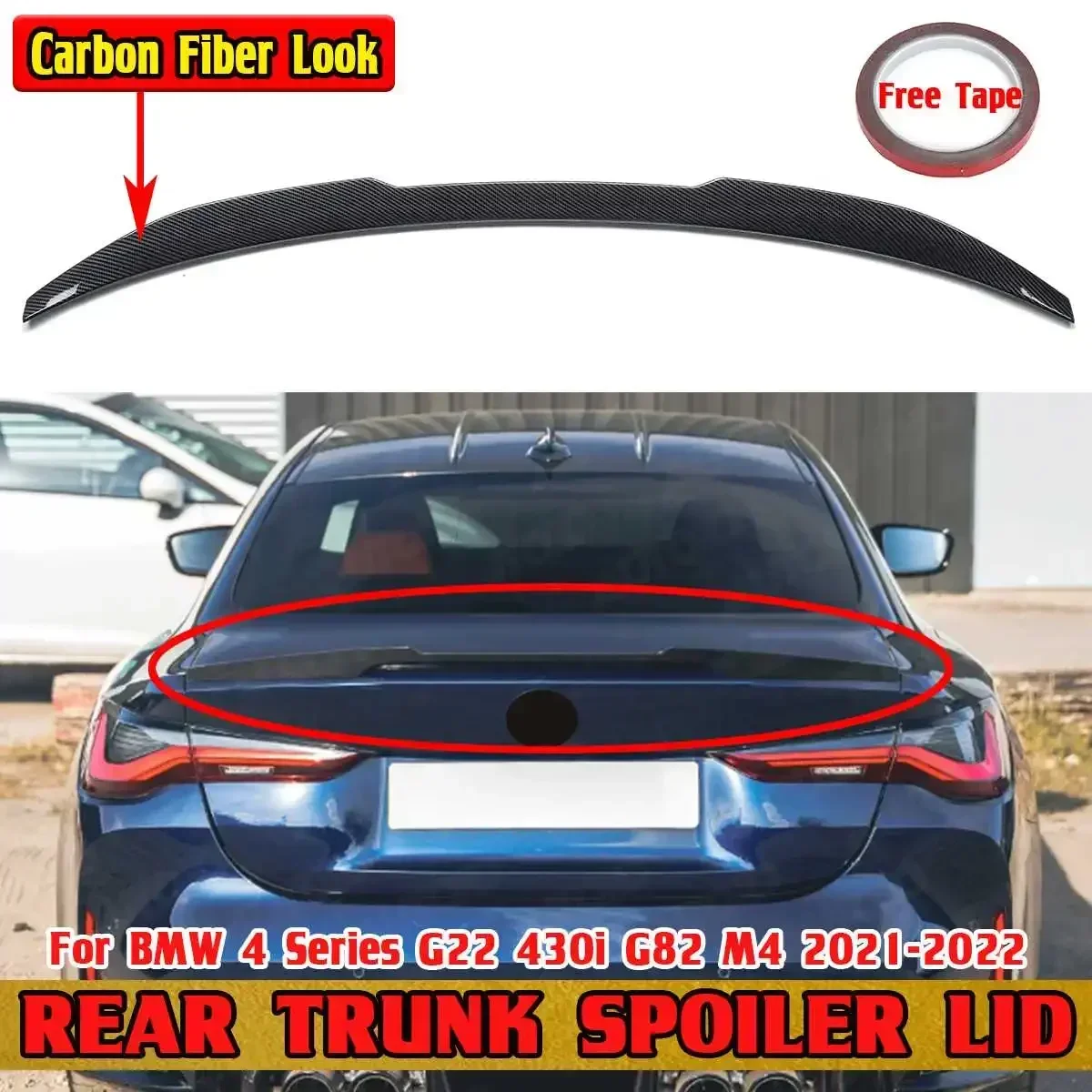 

Black/Carbon Fiber Look Car Rear Spoiler Wing Lip For BMW 4 Series G22 430i G82 M4 2021-2022 M4 Style Rear Trunk Lip Body Kit