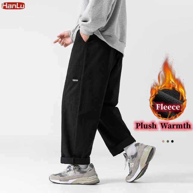 Autumn Winter New Mens Plush Warm Fashion Cargo Pants Sports Loose