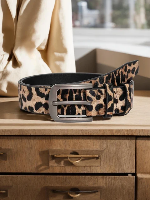 Jeans de ceinture imprimé léopard à boucle ardillon rétro décontracté pour hommes, ceinture accessoire polyvalente 1