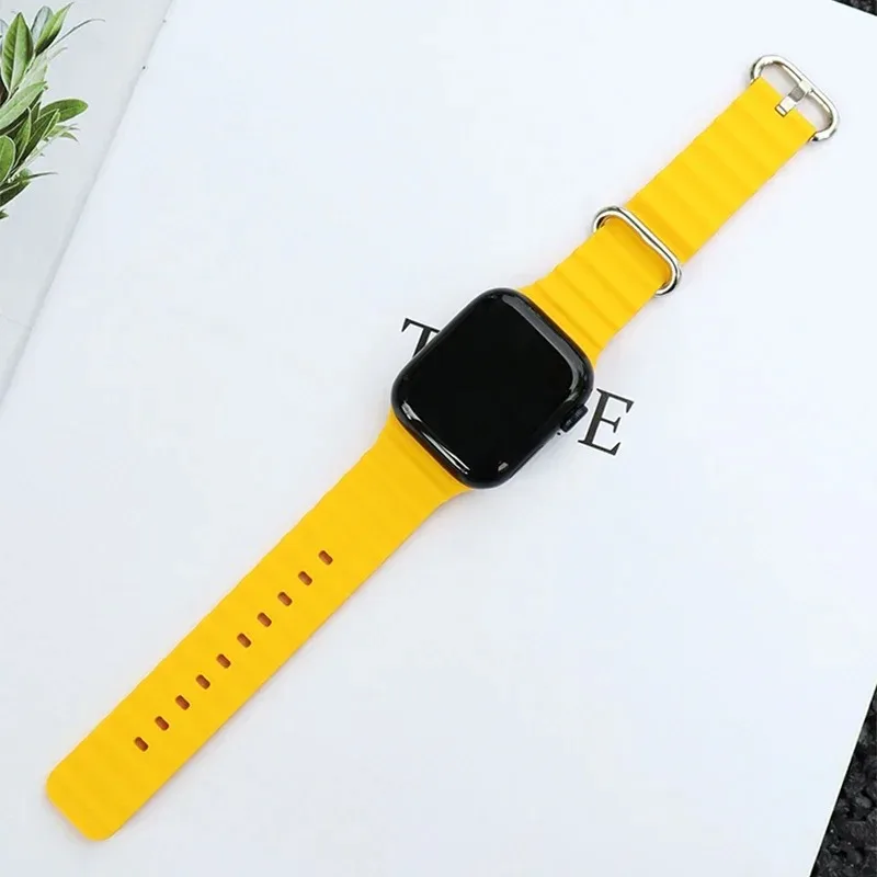 Dual-Buckle Ocean Silicone Band for Apple Watch Series 5-11/SE/Ultra 2 - Sport Strap with Secure Locking Clasps (38-49mm Sizes)